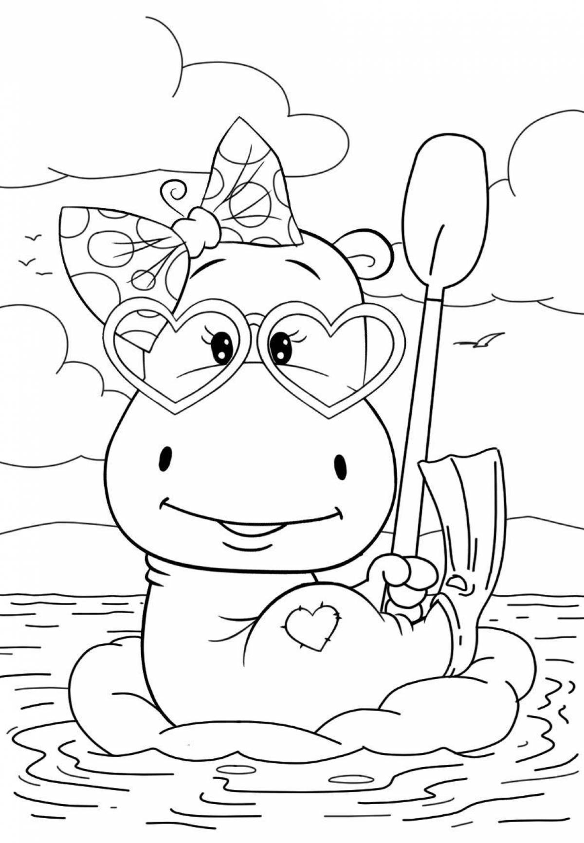 Attractive hippo coloring page