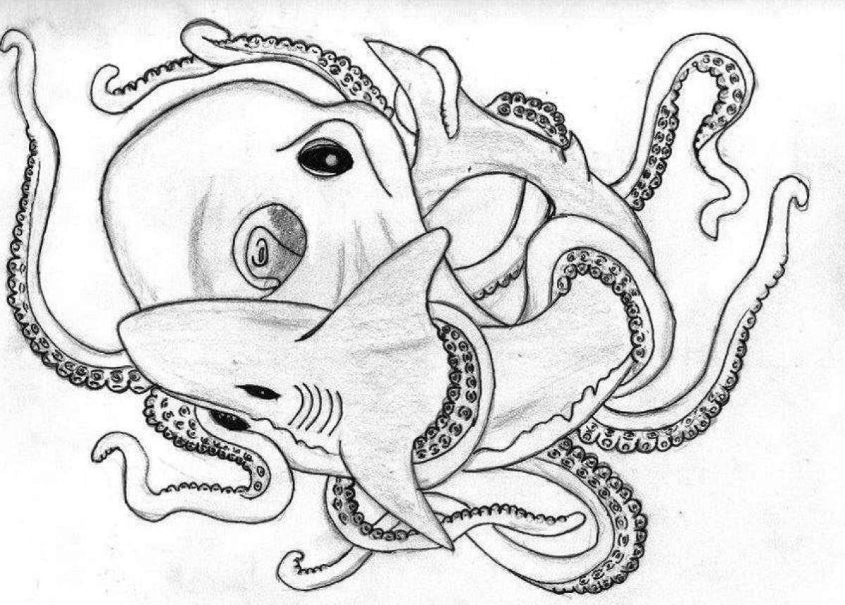 Luxurious kraken coloring page