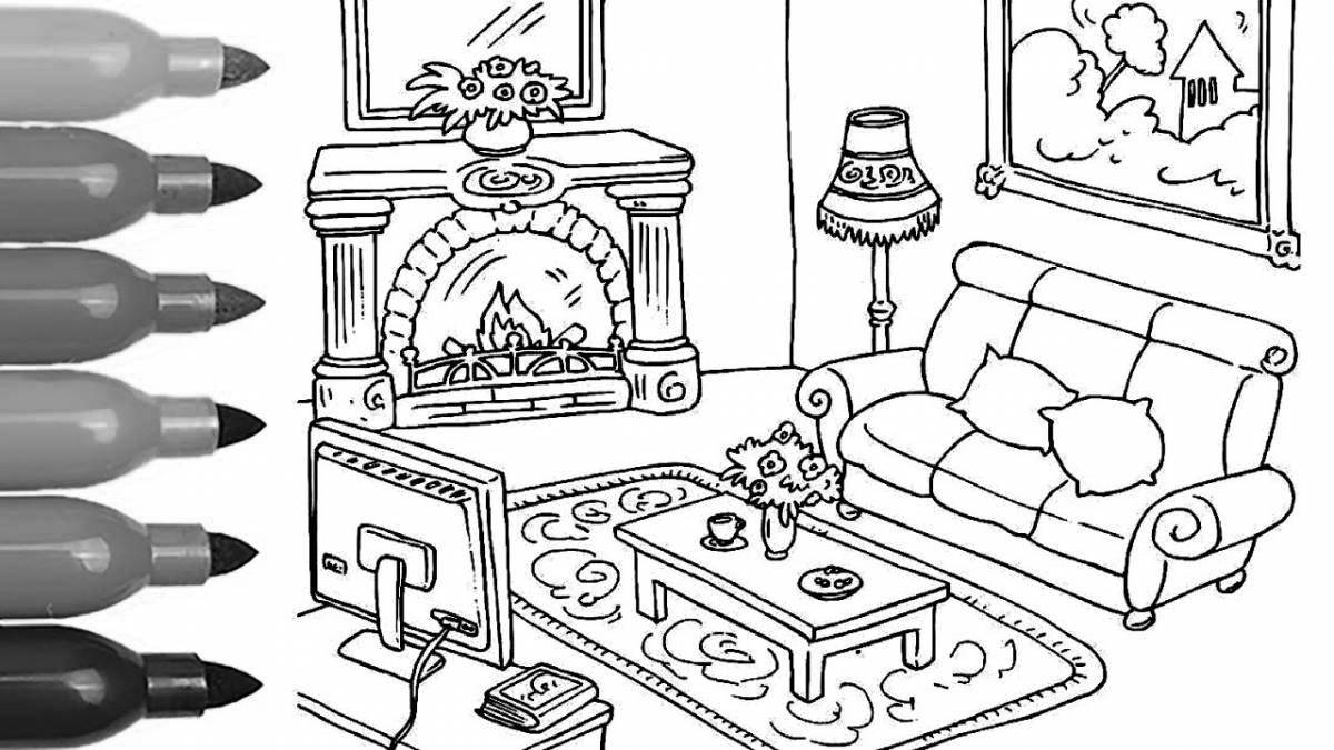 Coloring page cheerful current house