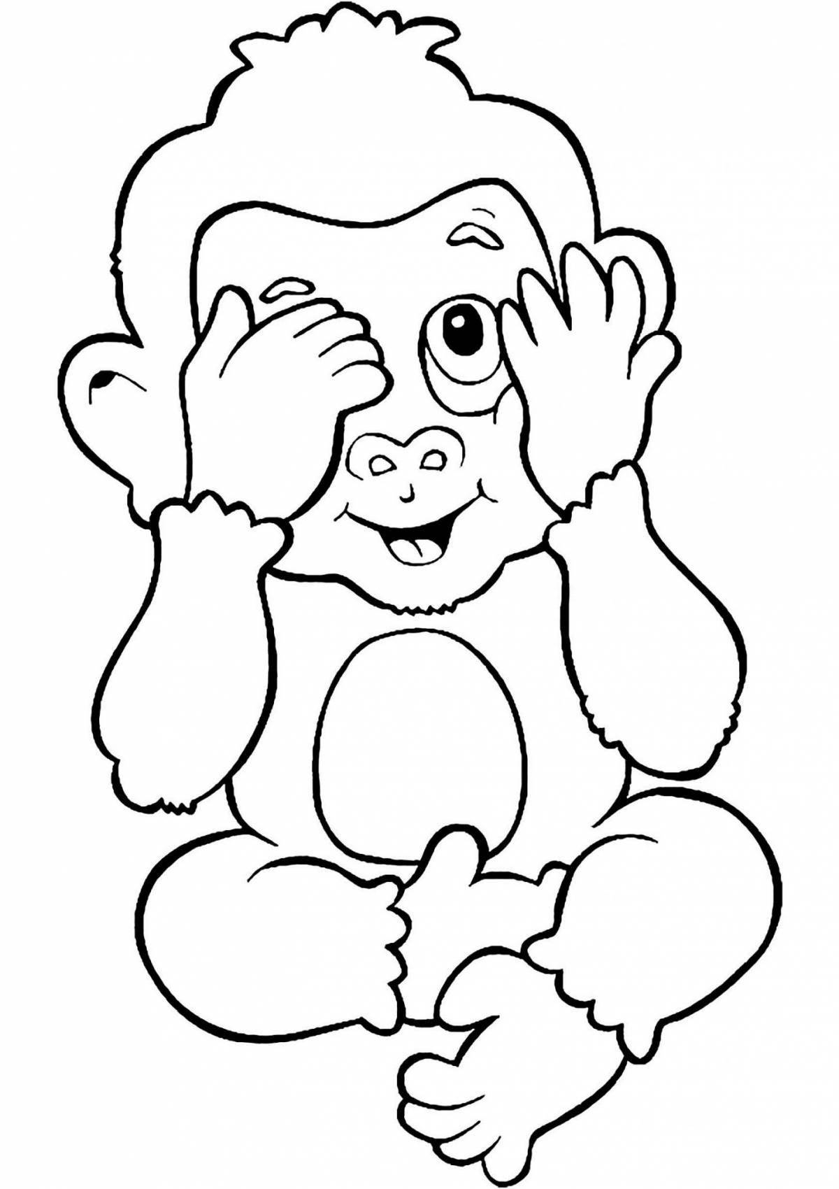 Экспрессивная раскраска обезьяна для детей