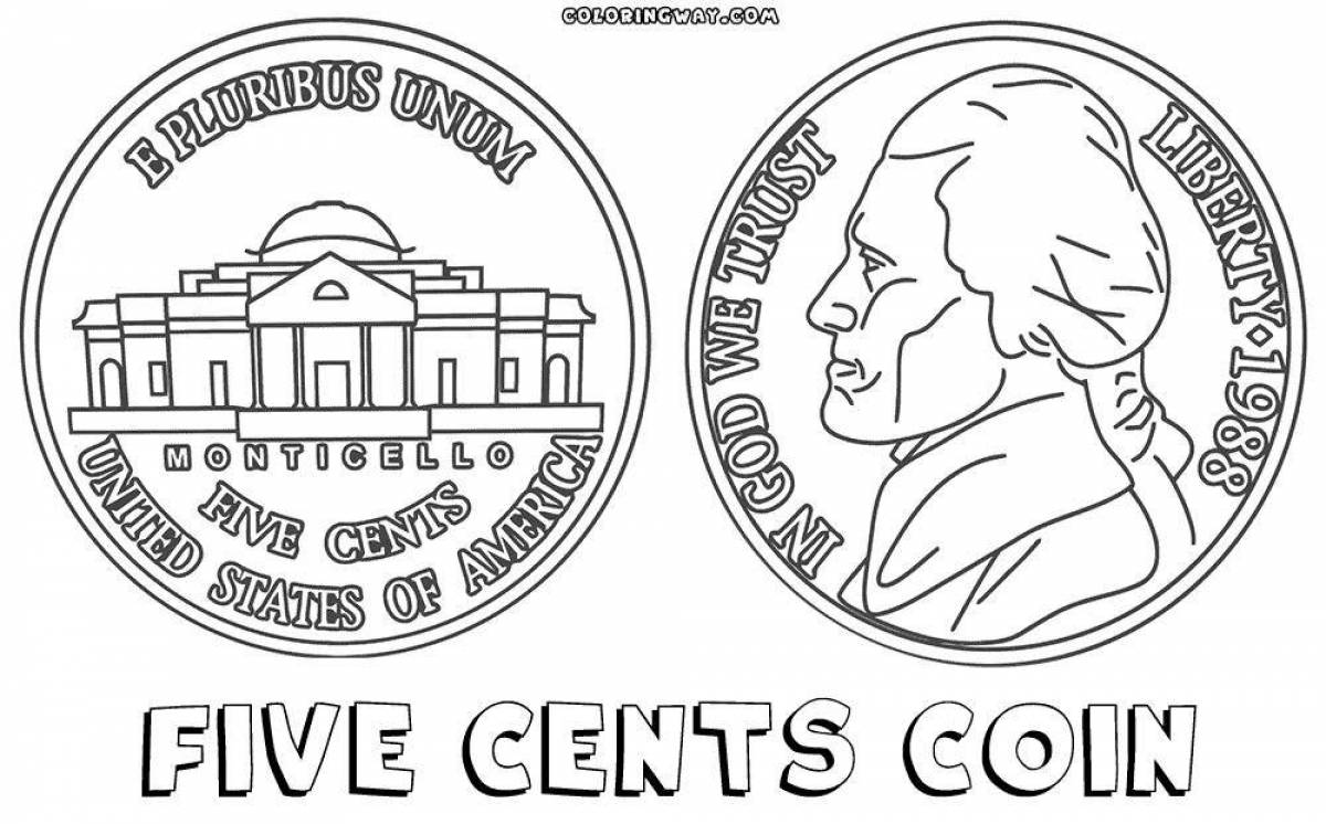 Playful coin coloring page