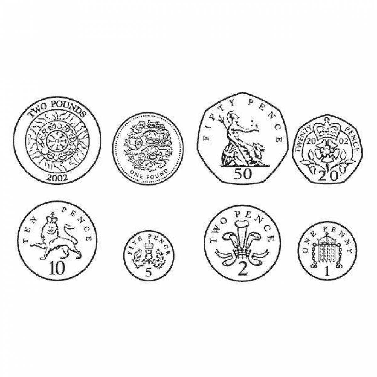 Sparkling coin coloring page