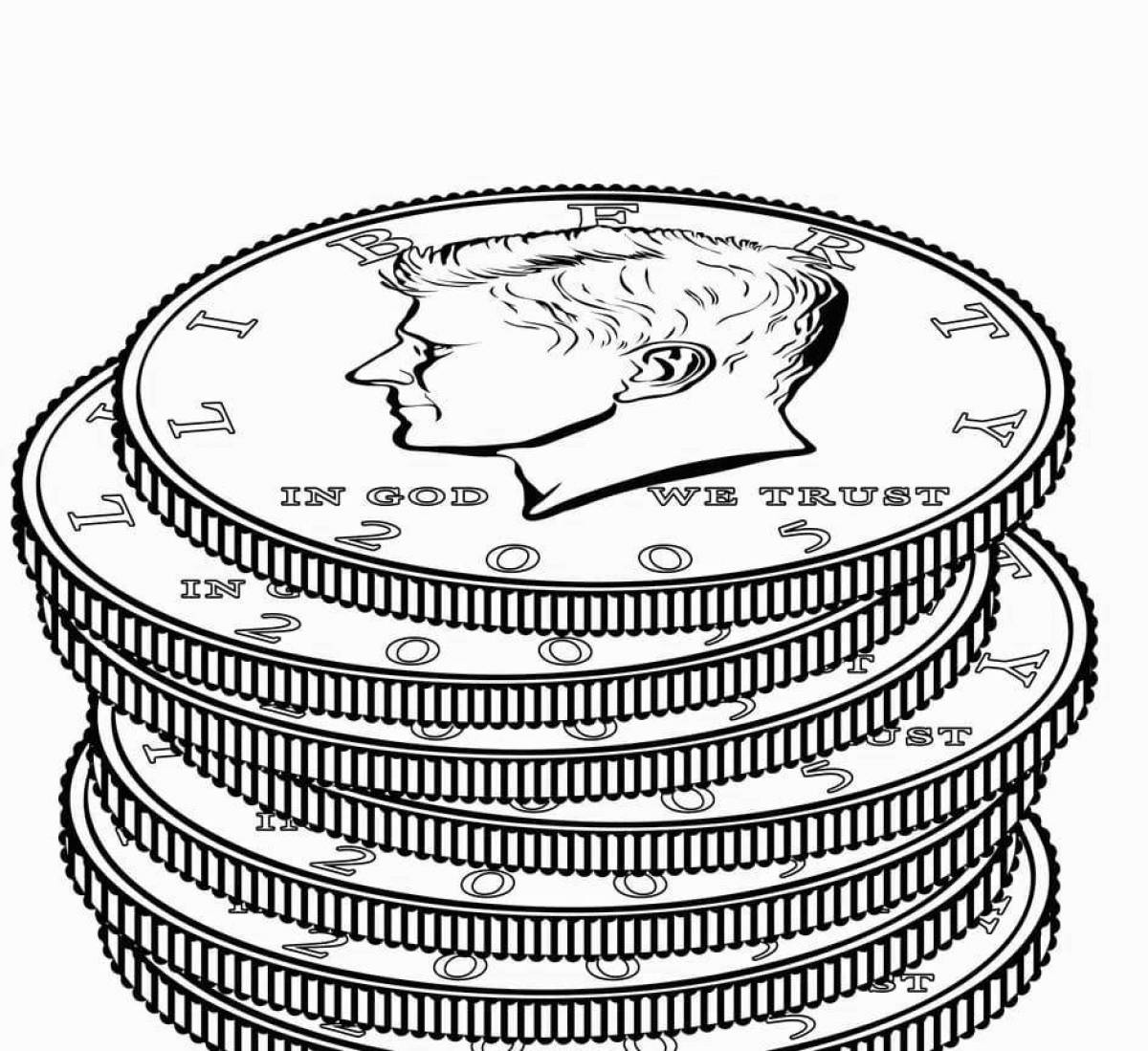 Animated coin coloring page