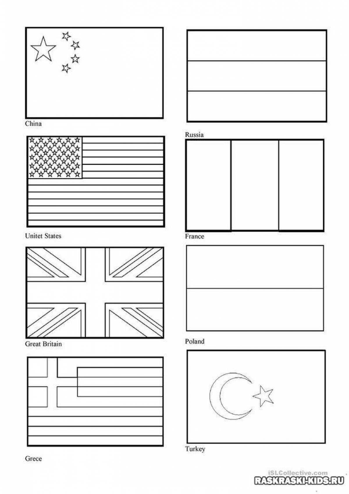 Игривая страница раскраски флагов стран