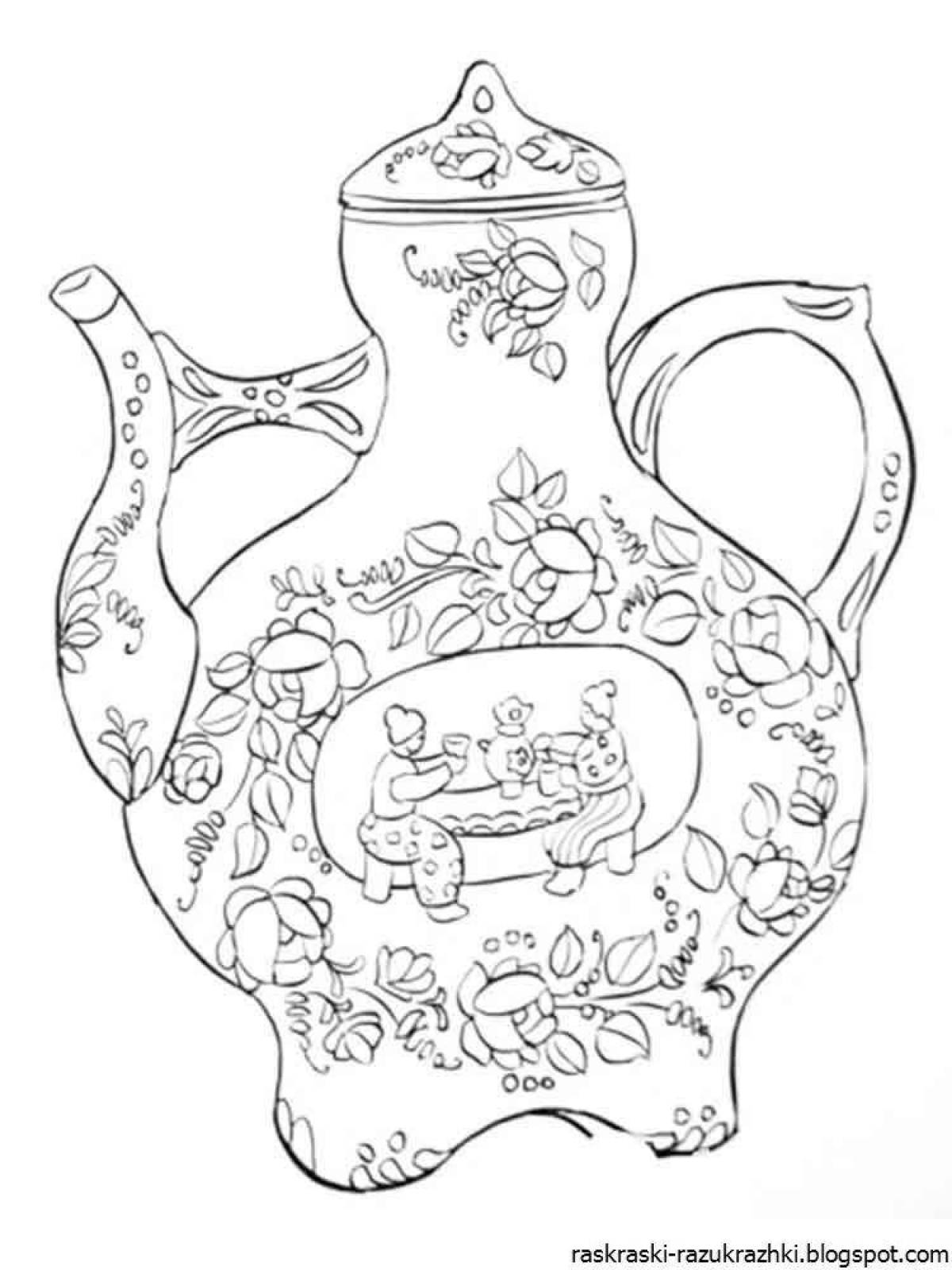 Intricate teapot gzhel coloring