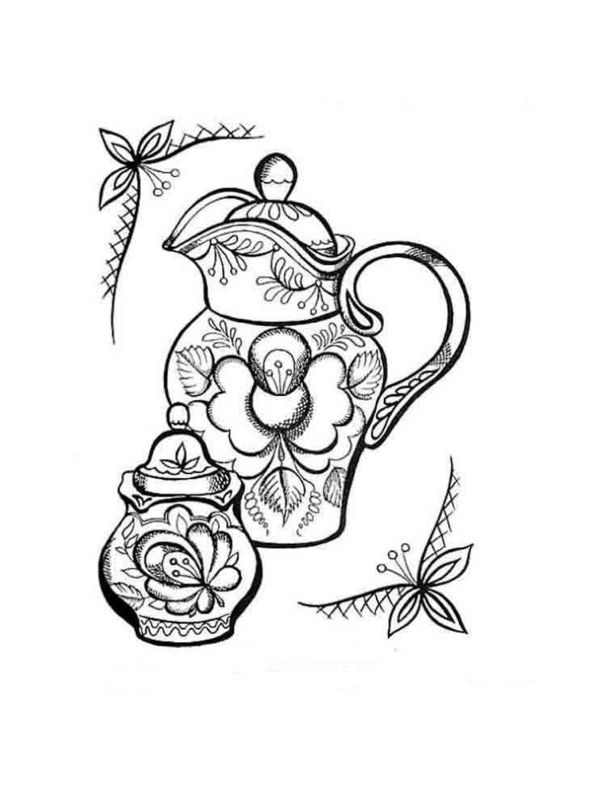 Coloring page joyful gzhel teapot
