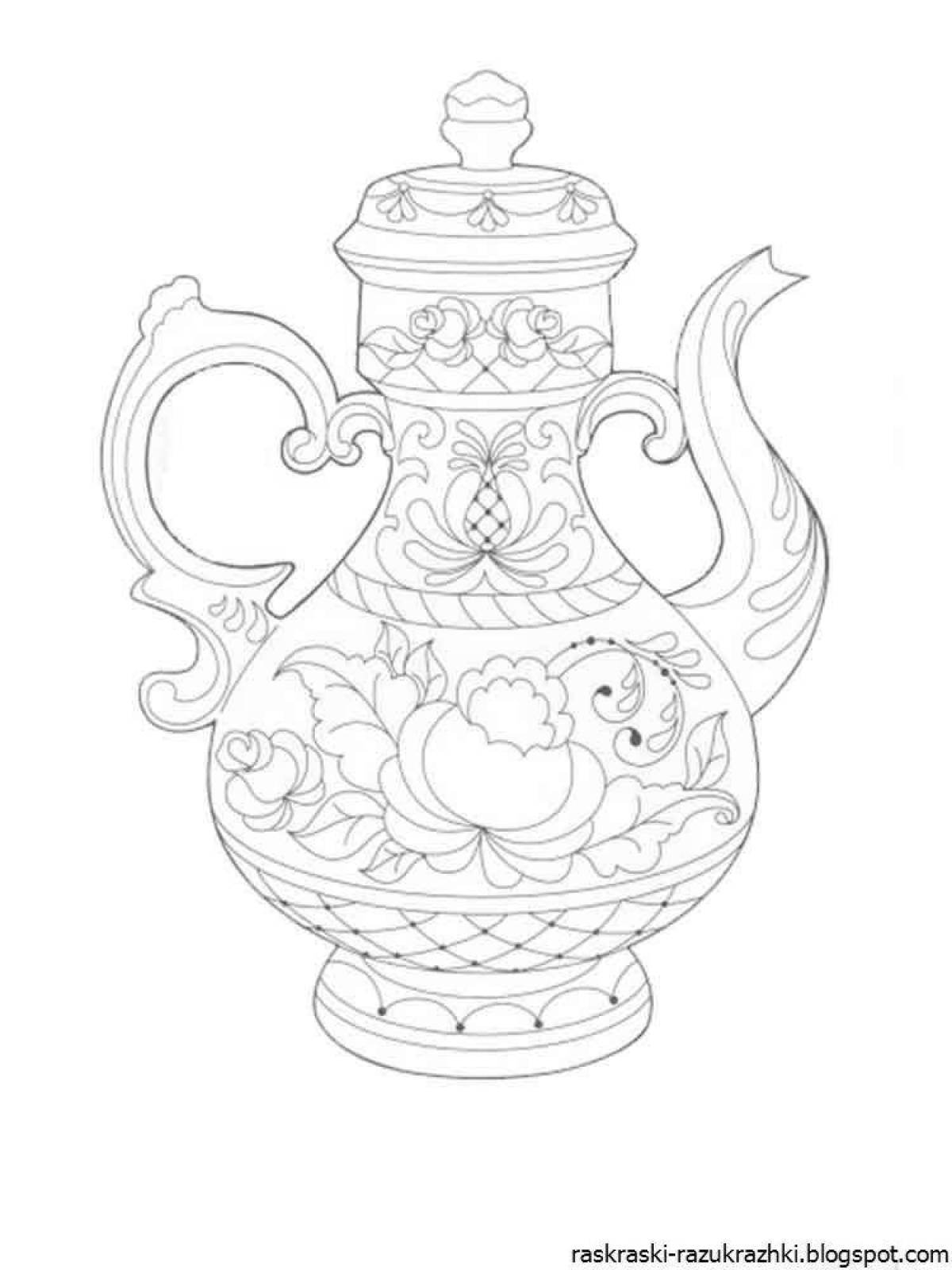 Coloring cute teapot gzhel