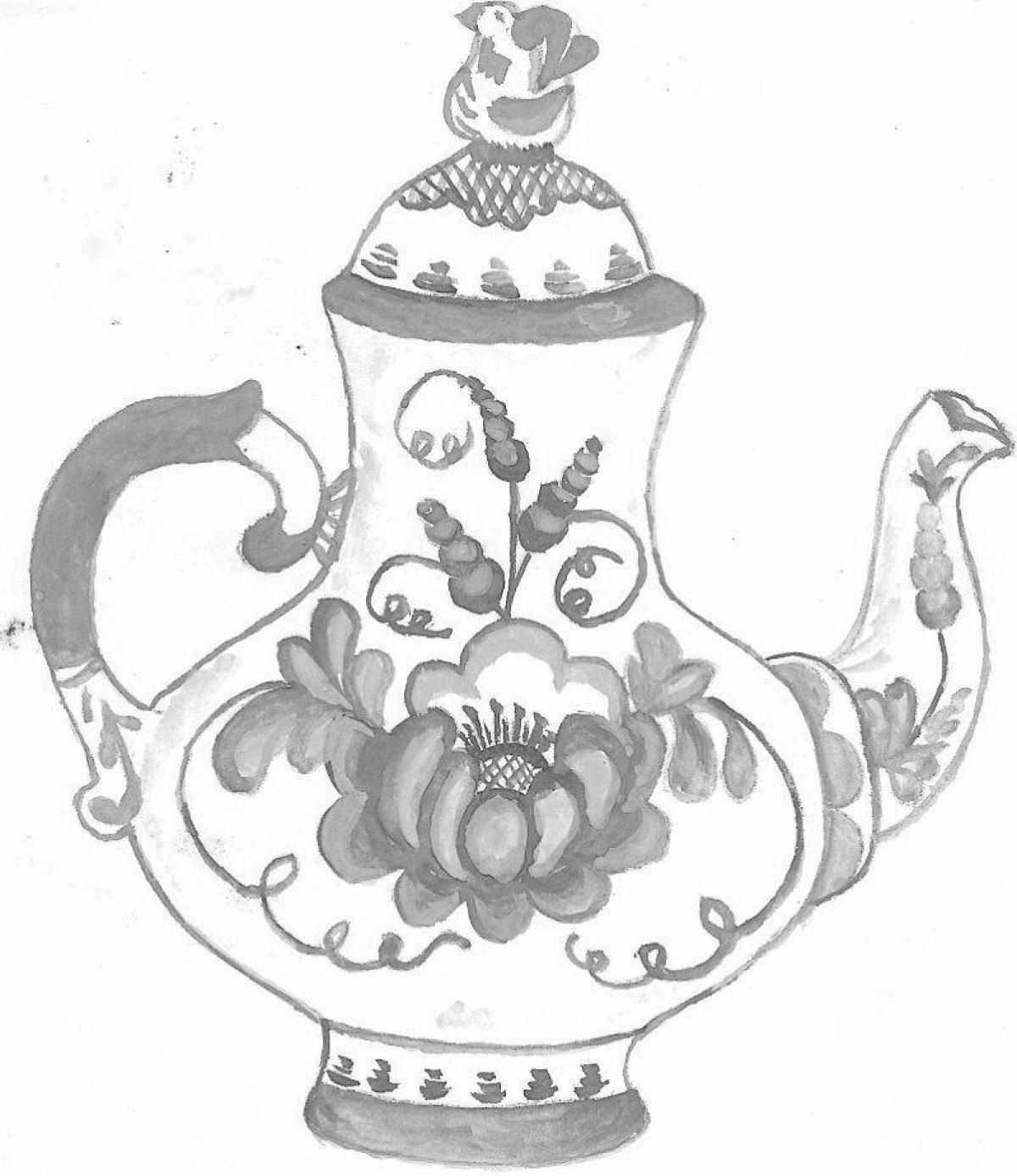 Coloring picturesque teapot Gzhel