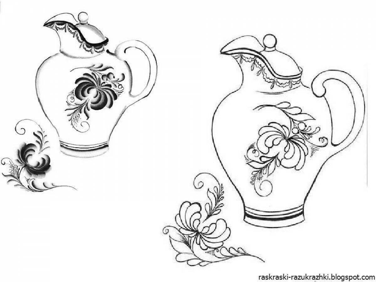 Gzhel whimsical teapot coloring page