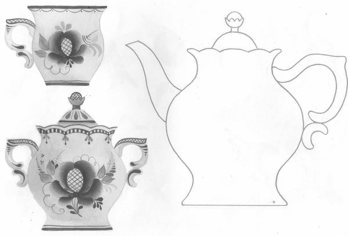 Coloring book awesome gzhel teapot