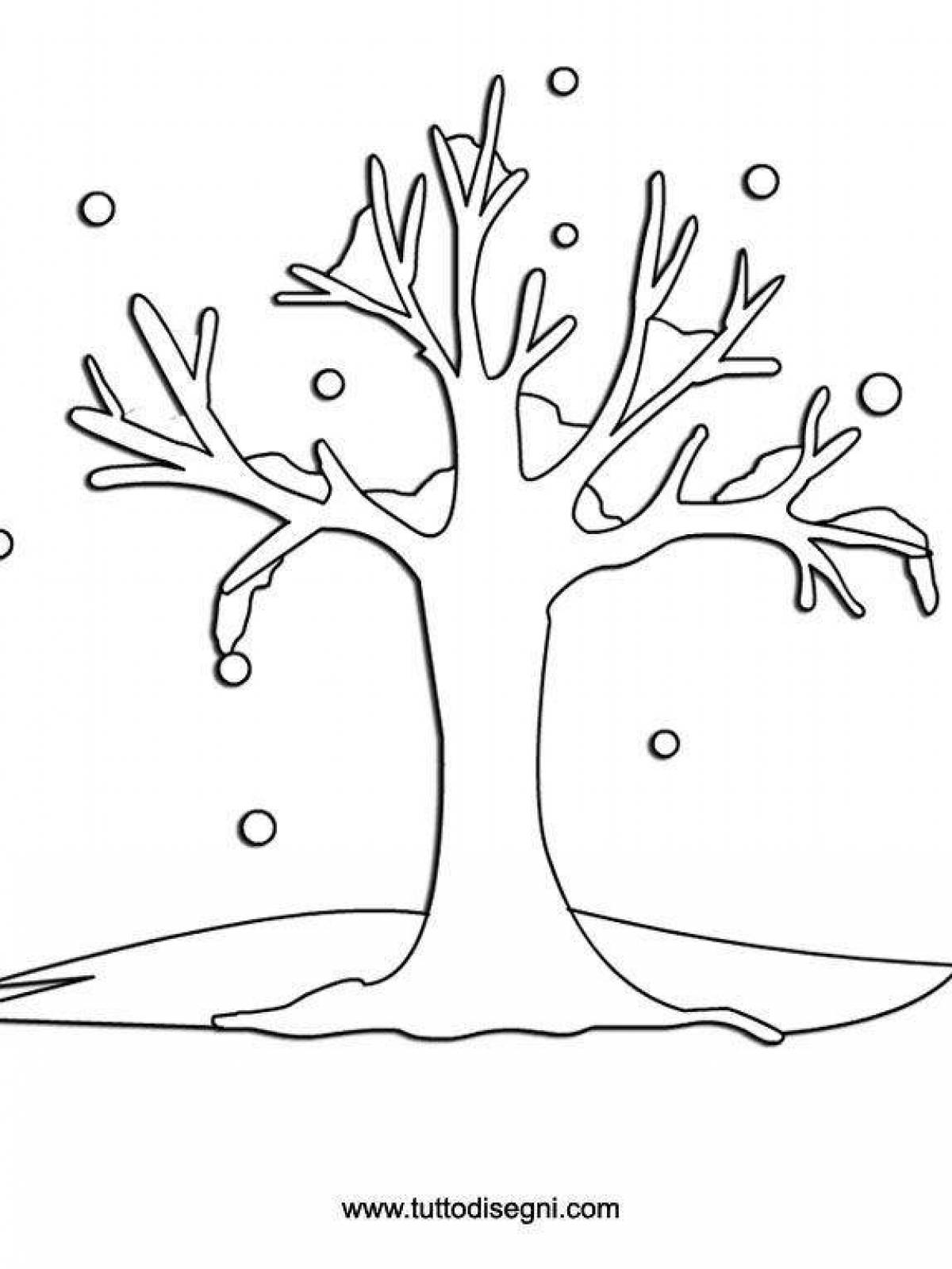 Раскраска буйное зимнее дерево