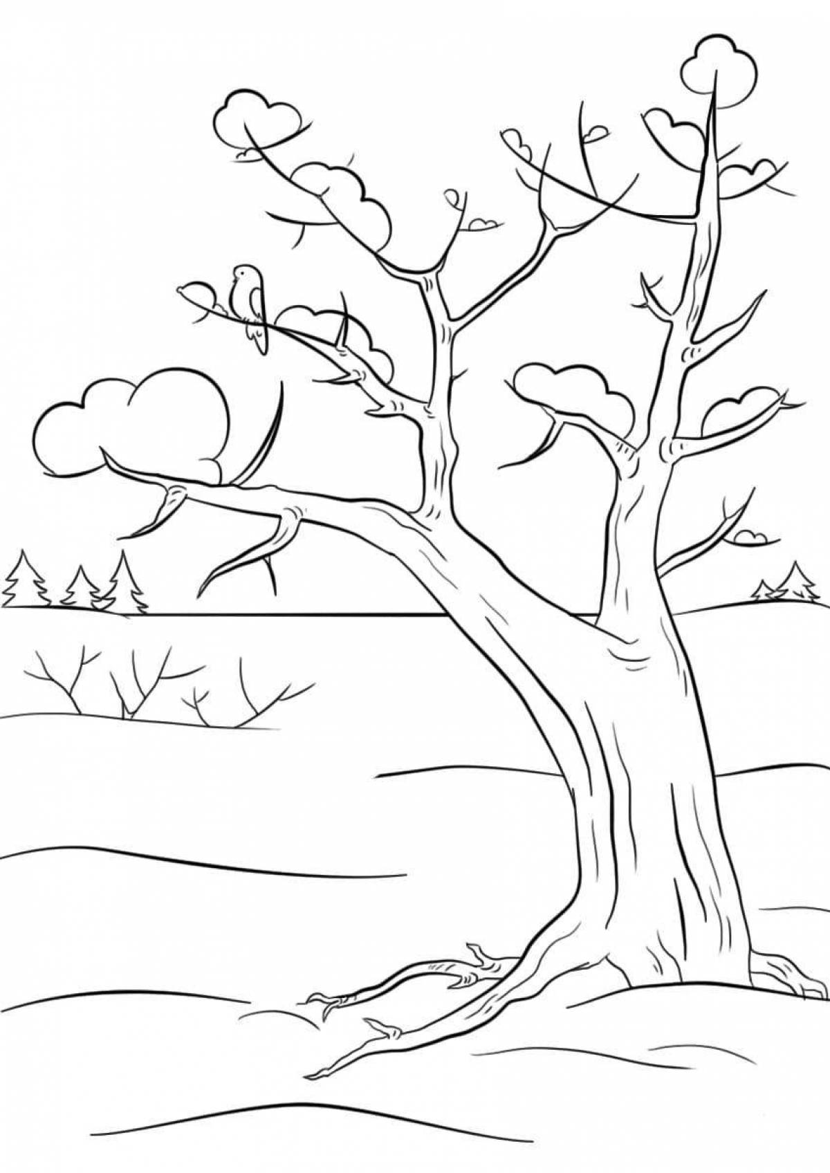 Coloring book gorgeous winter tree