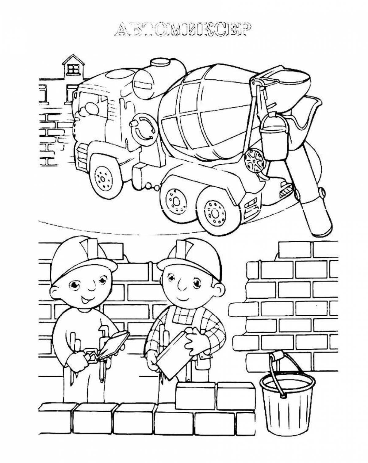 Bright builder coloring for kids