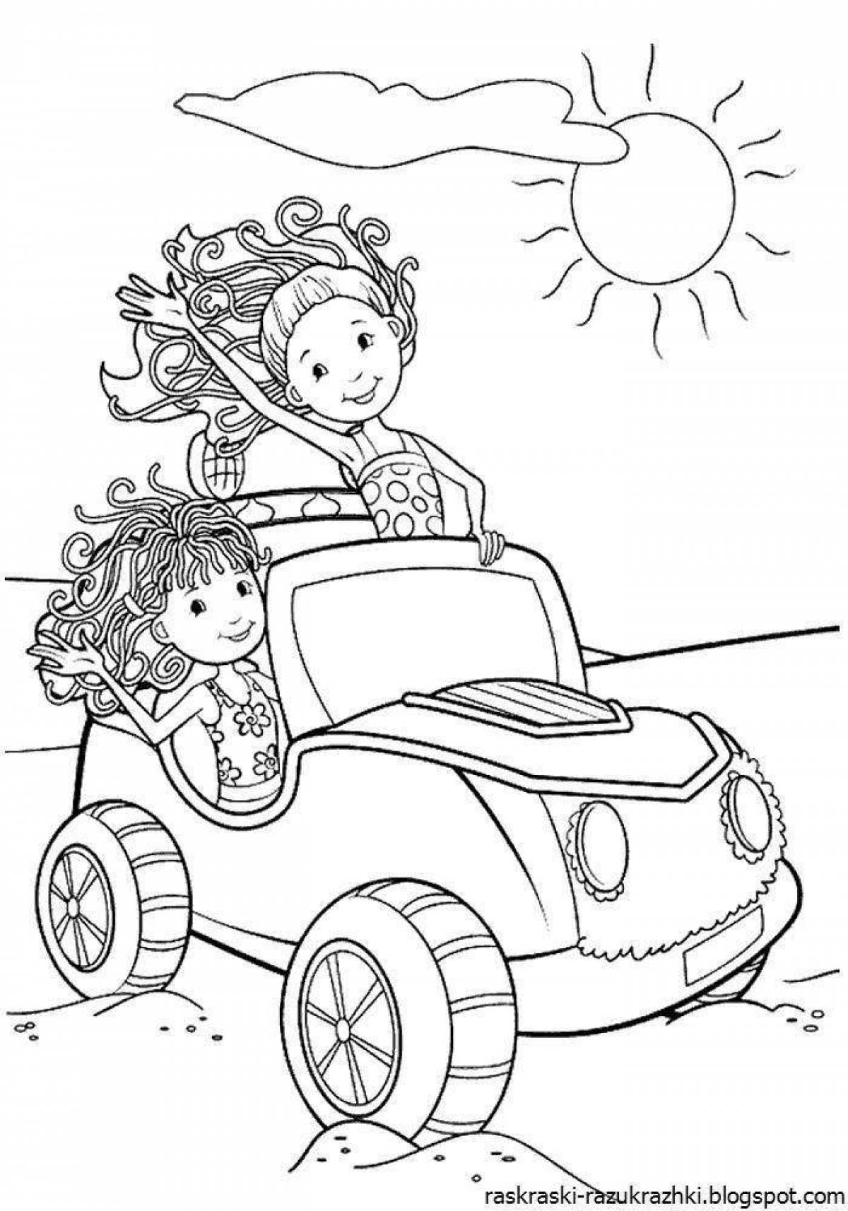 Playful car coloring for girls