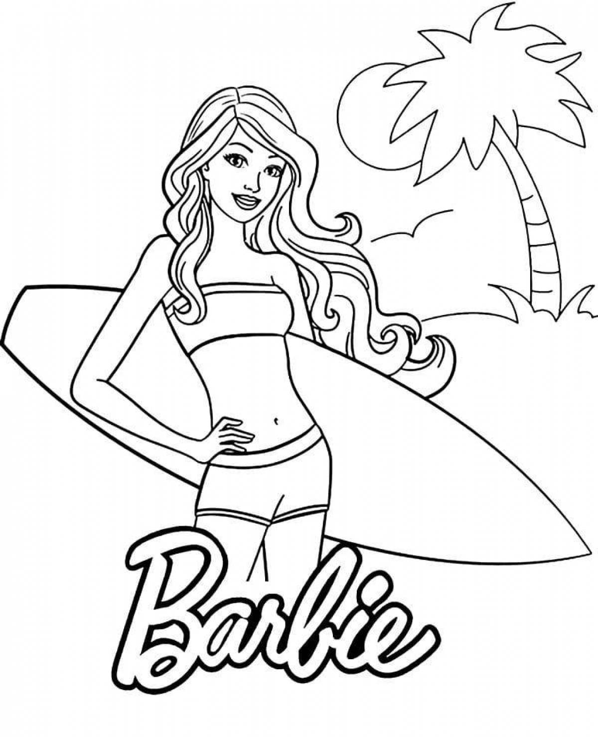 Раскраски для девочек Барби на пляже