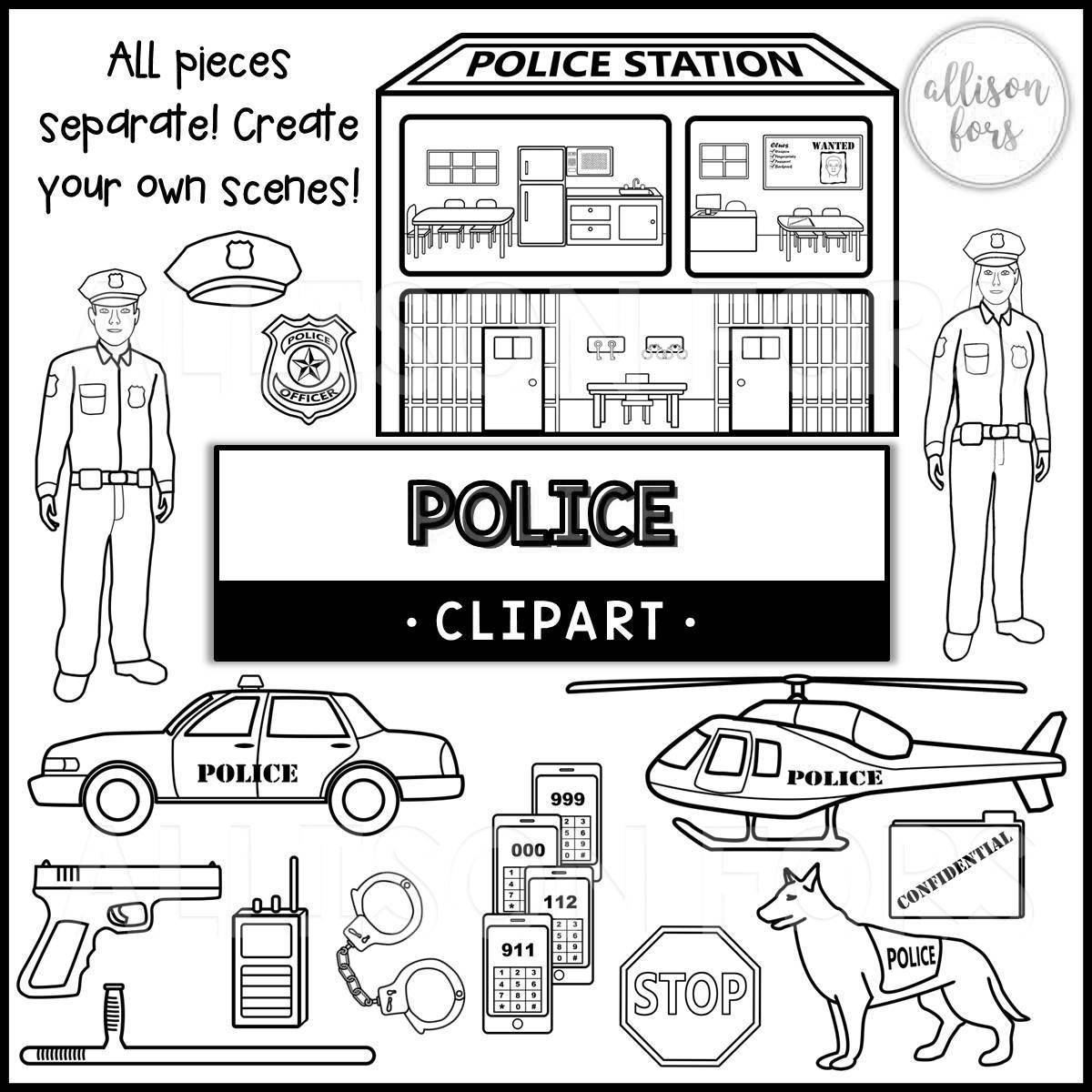 Рисунок раскраска полицейский участок
