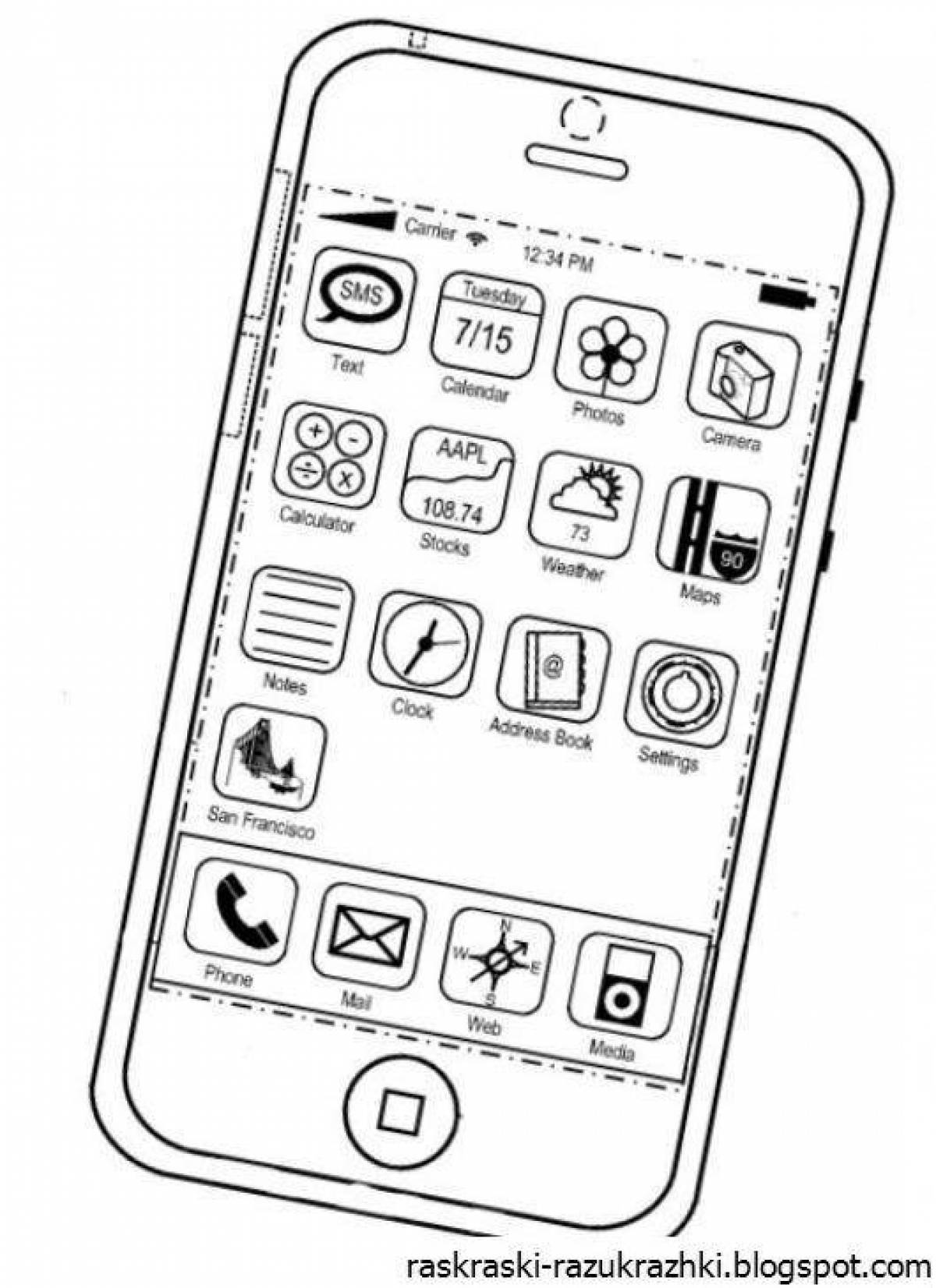 Раскраска айфон с приложениями