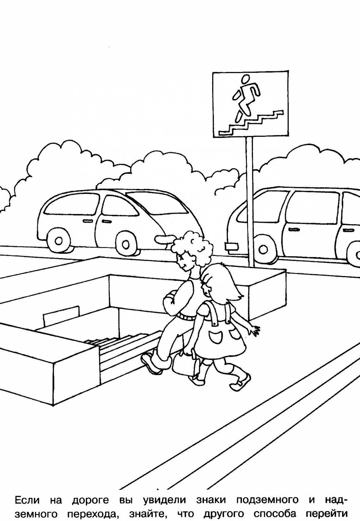 Attractive traffic rules coloring book for schoolchildren