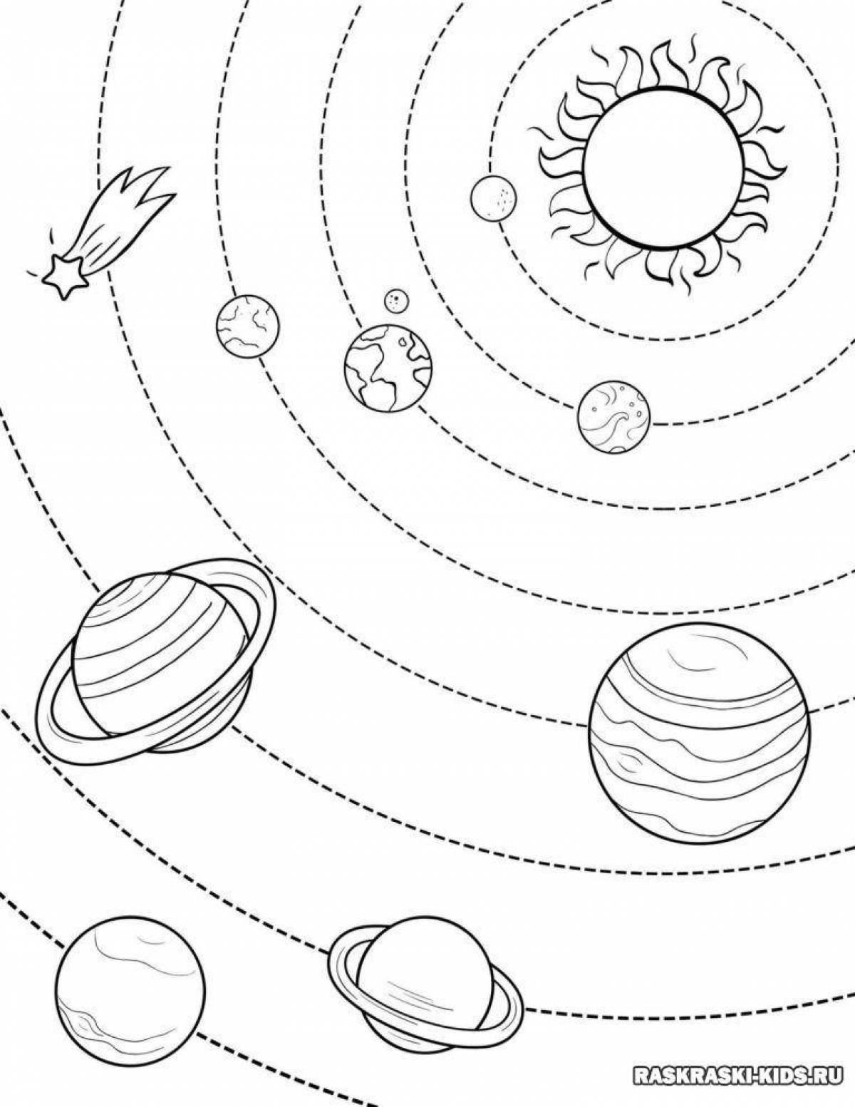 Colourful solar system coloring pages for kids