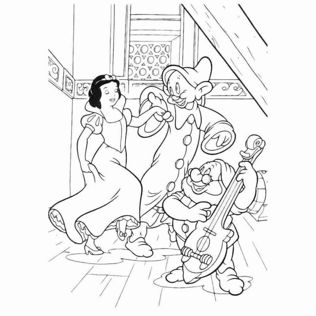 Glorious snow white and 7 dwarfs coloring page
