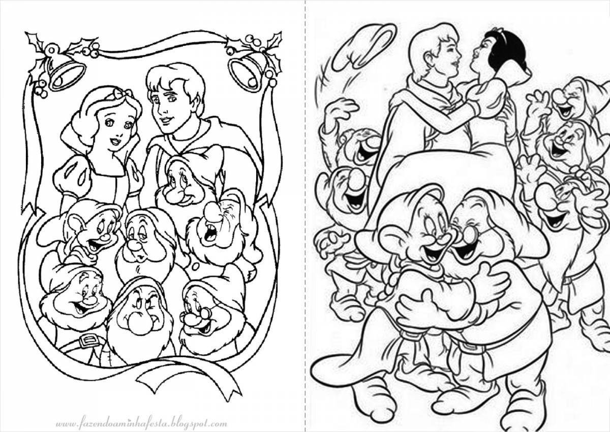 Coloring fairytale snow white and 7 dwarfs