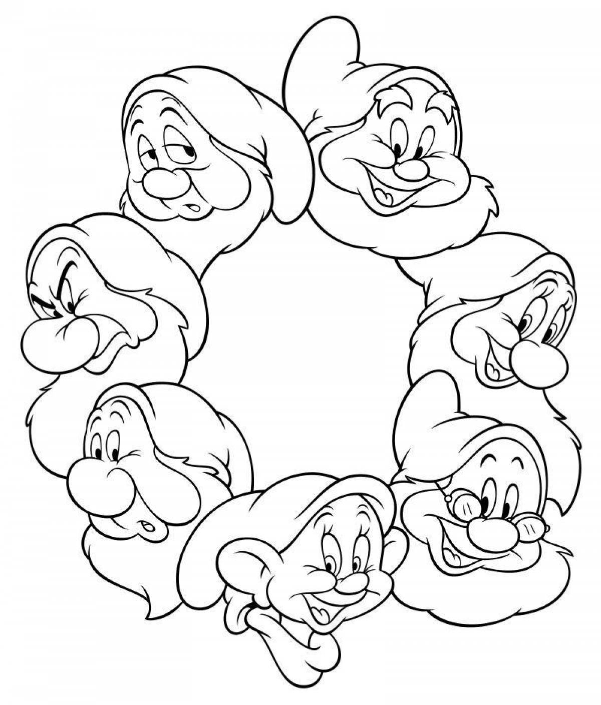 Coloring playful snow white and 7 dwarfs