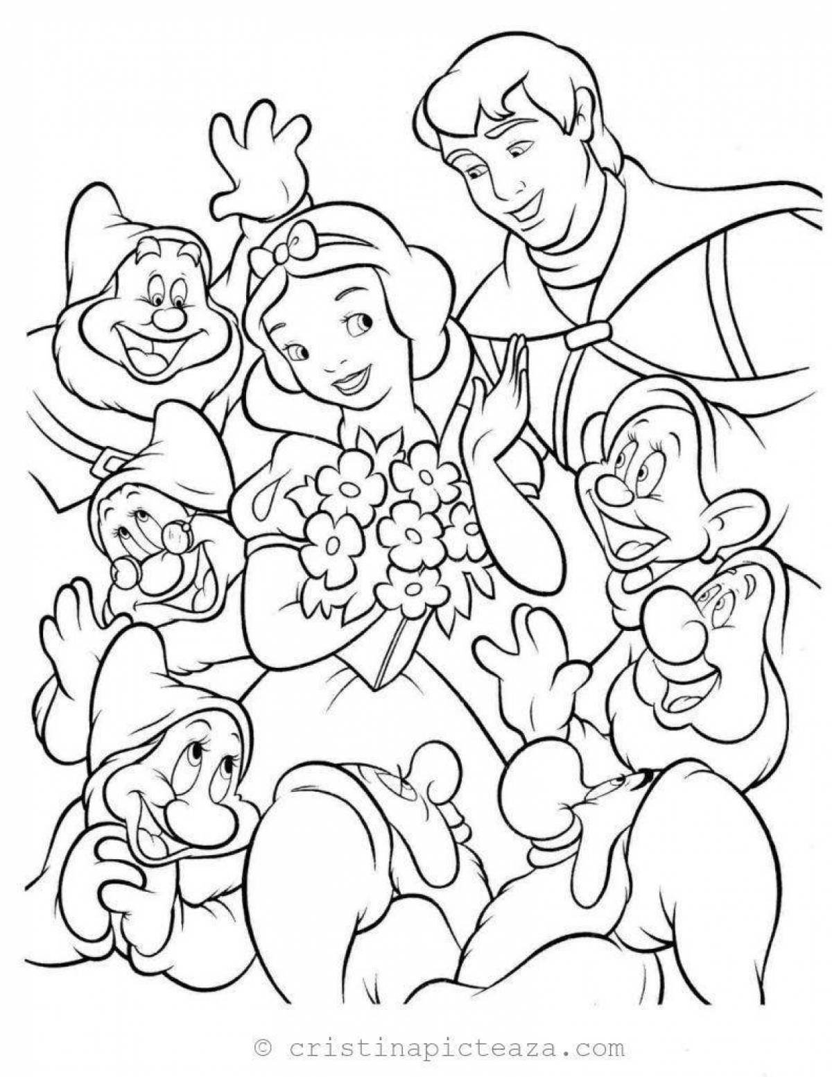 Coloring page wild snow white and 7 dwarfs