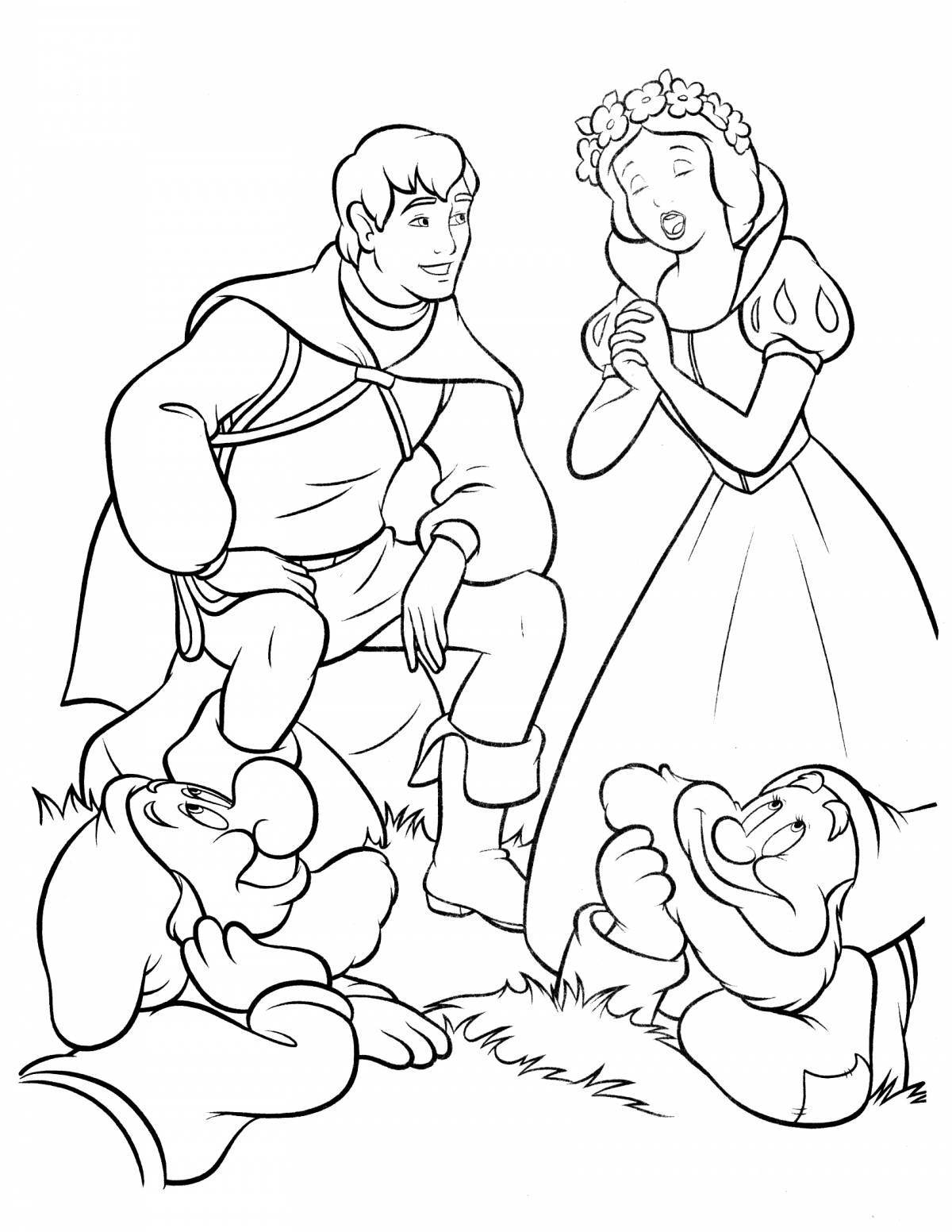 Glowing snow white and 7 dwarfs coloring page