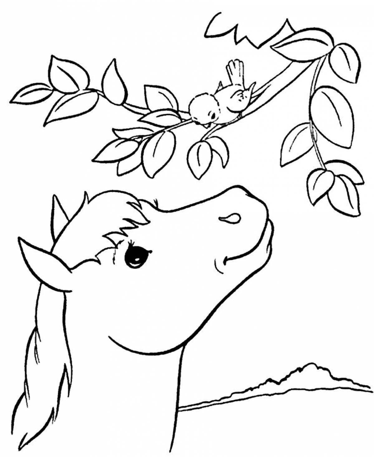 Лошадка с цветами раскраска