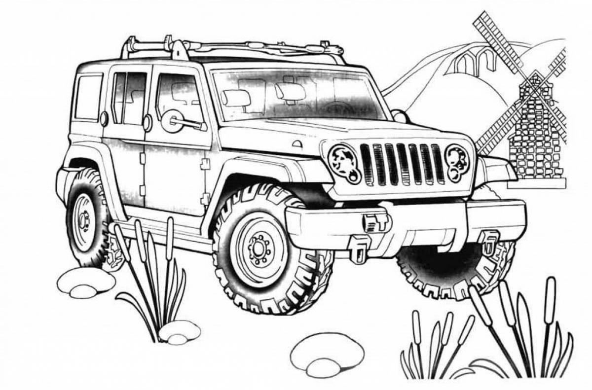 Fabulous jeep coloring page for boys