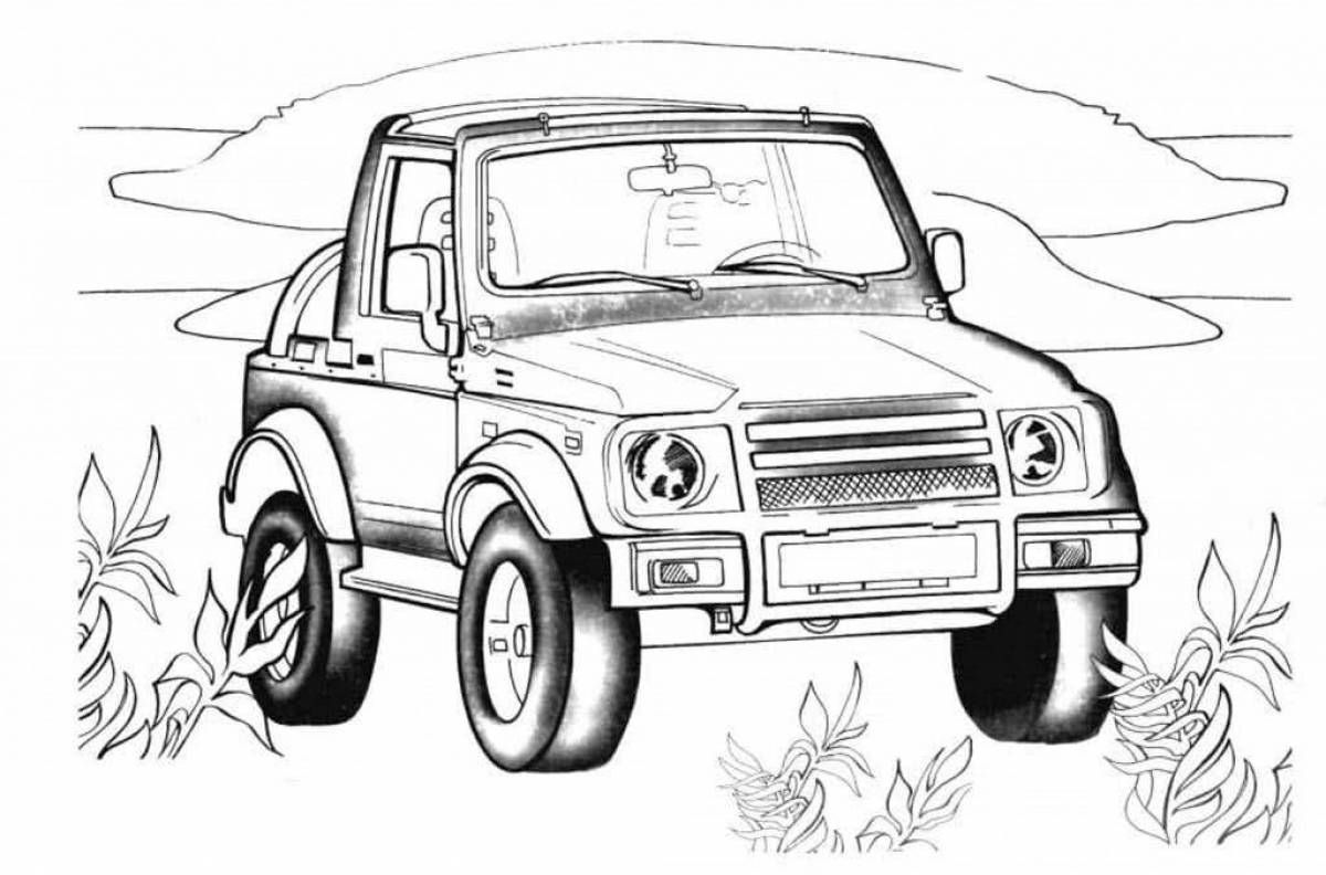 Coloring page cute jeep for boys