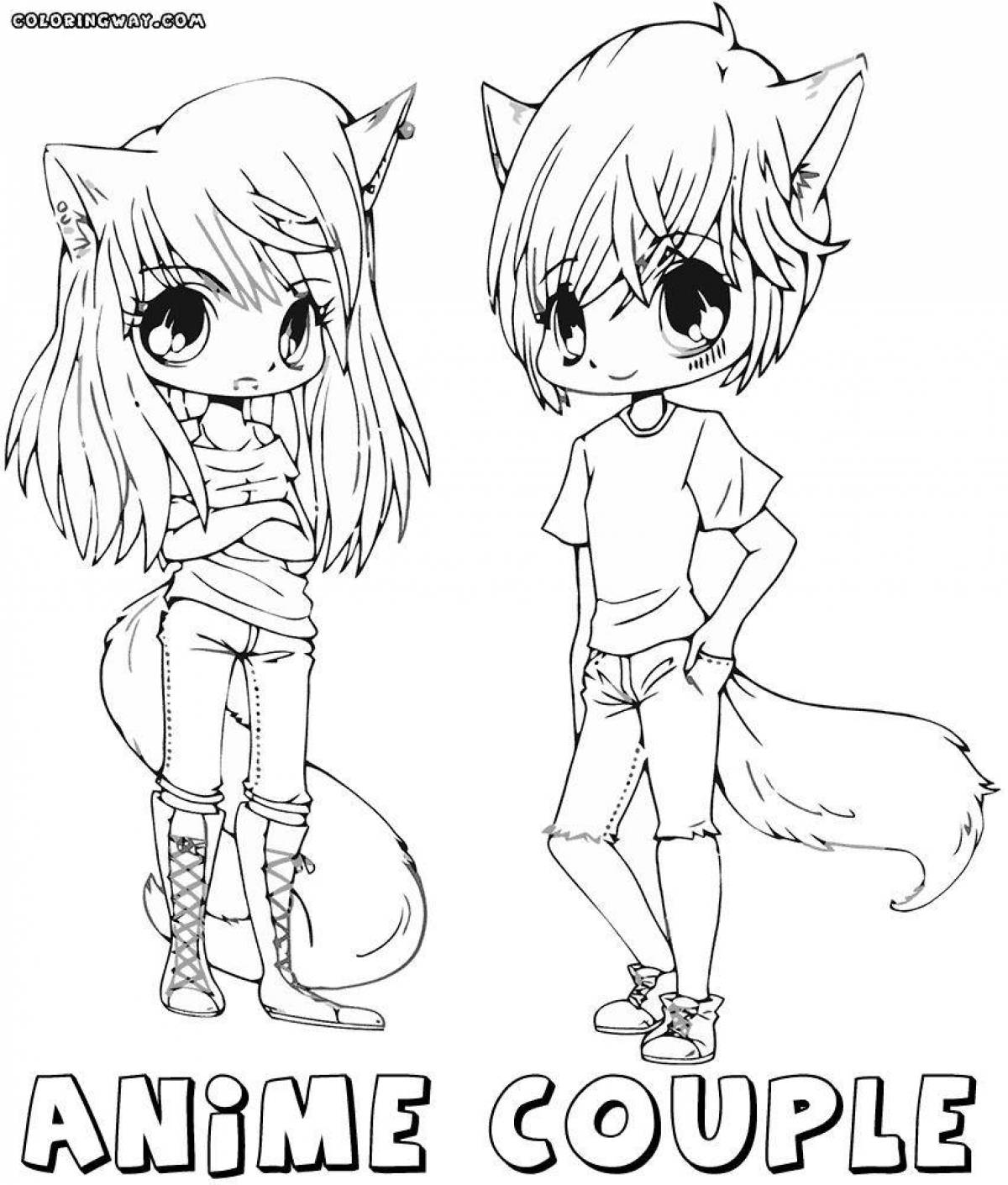 Fancy anime cat coloring book