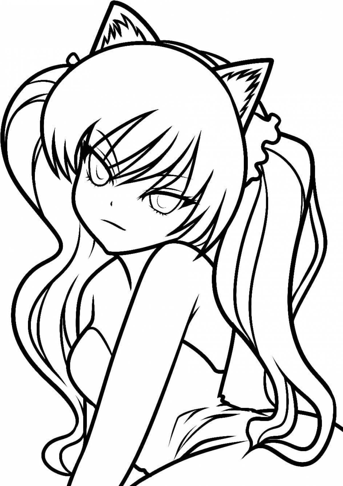 Colorful anime cat coloring page