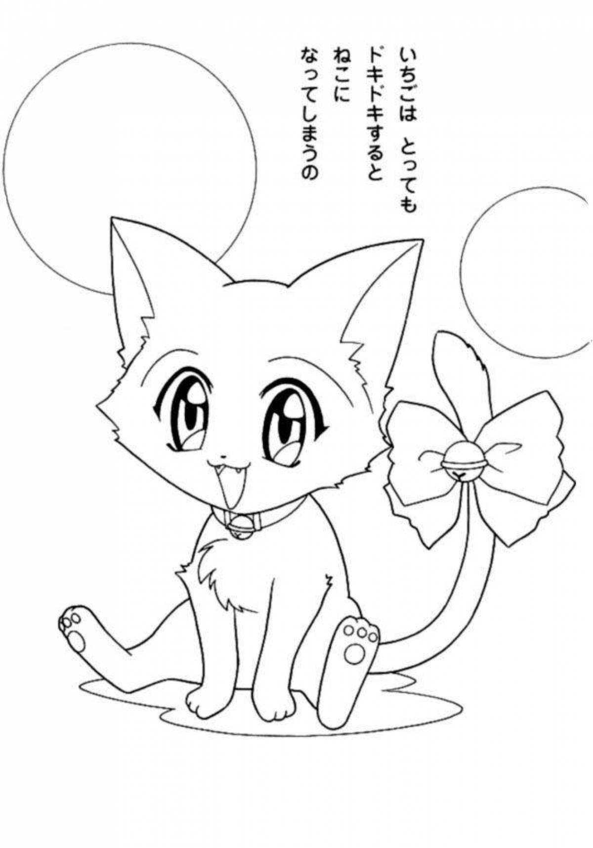 Буйный аниме кот раскраска