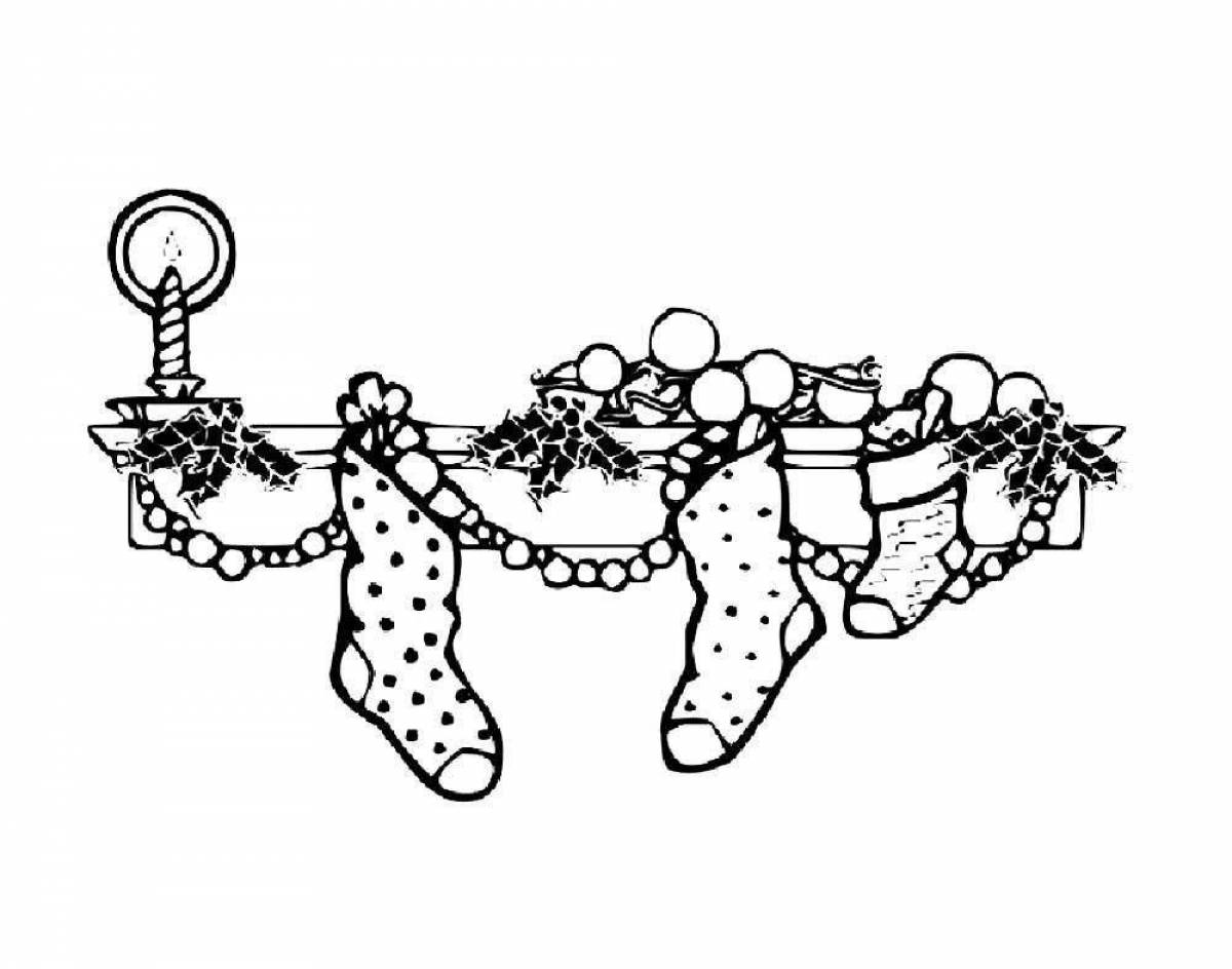 Coloring page decorated Christmas garland
