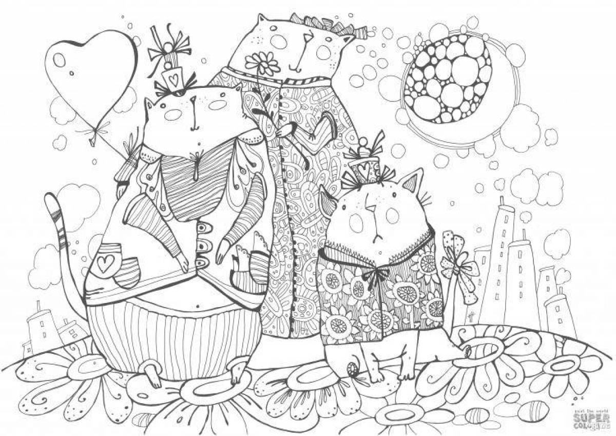 Colorful lily and perch coloring page