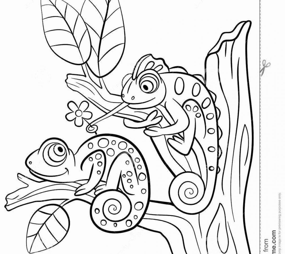 Coloring page joyful chameleon
