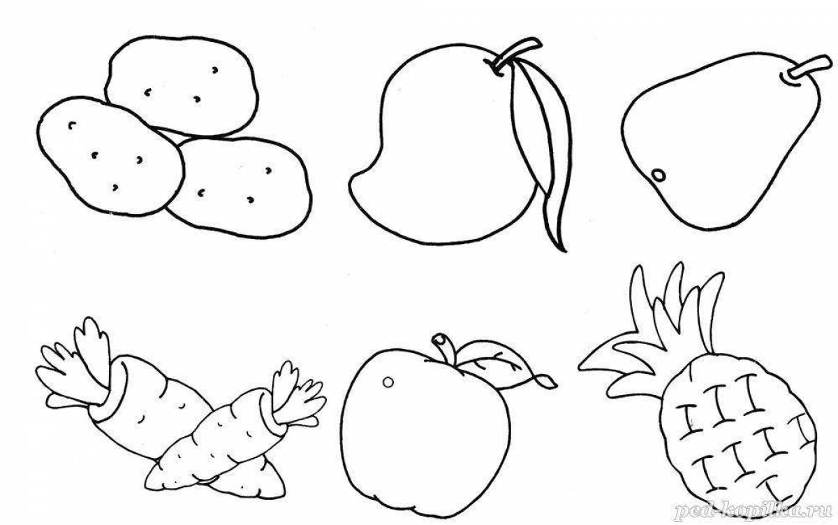 Игривая страница раскраски фруктов для детей 6-7 лет