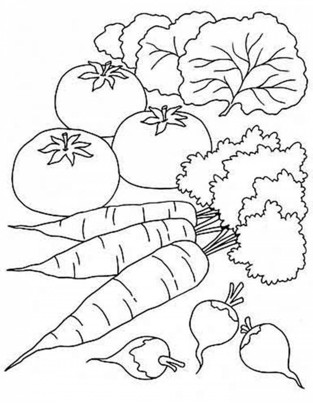 Bright vegetable coloring book for kids 6-7 years old