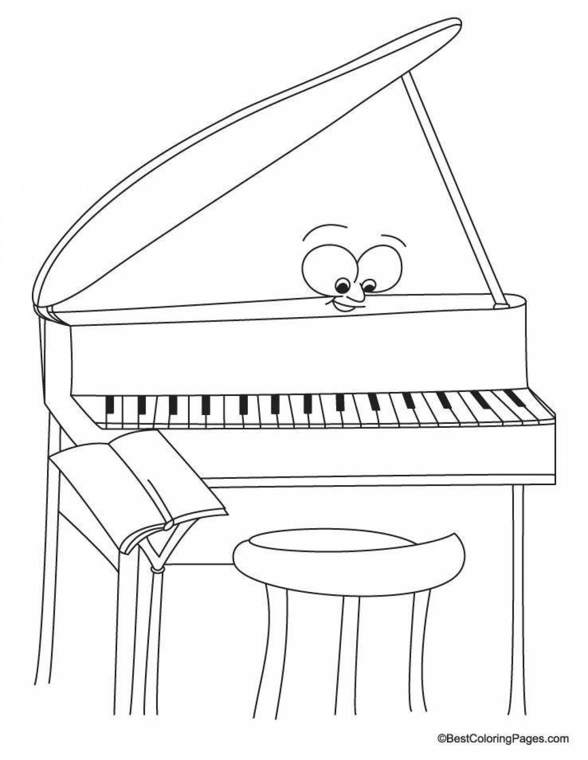Блестящая страница раскраски фортепиано