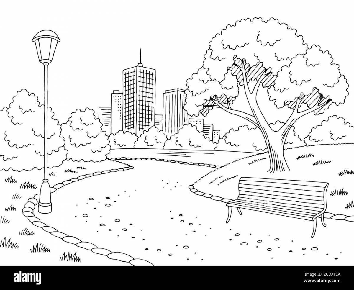 Colorful park coloring book