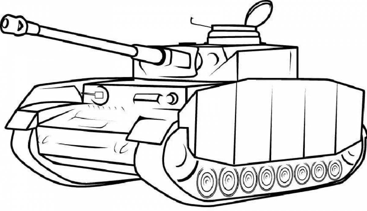 Раскраска веселый мультяшный танк