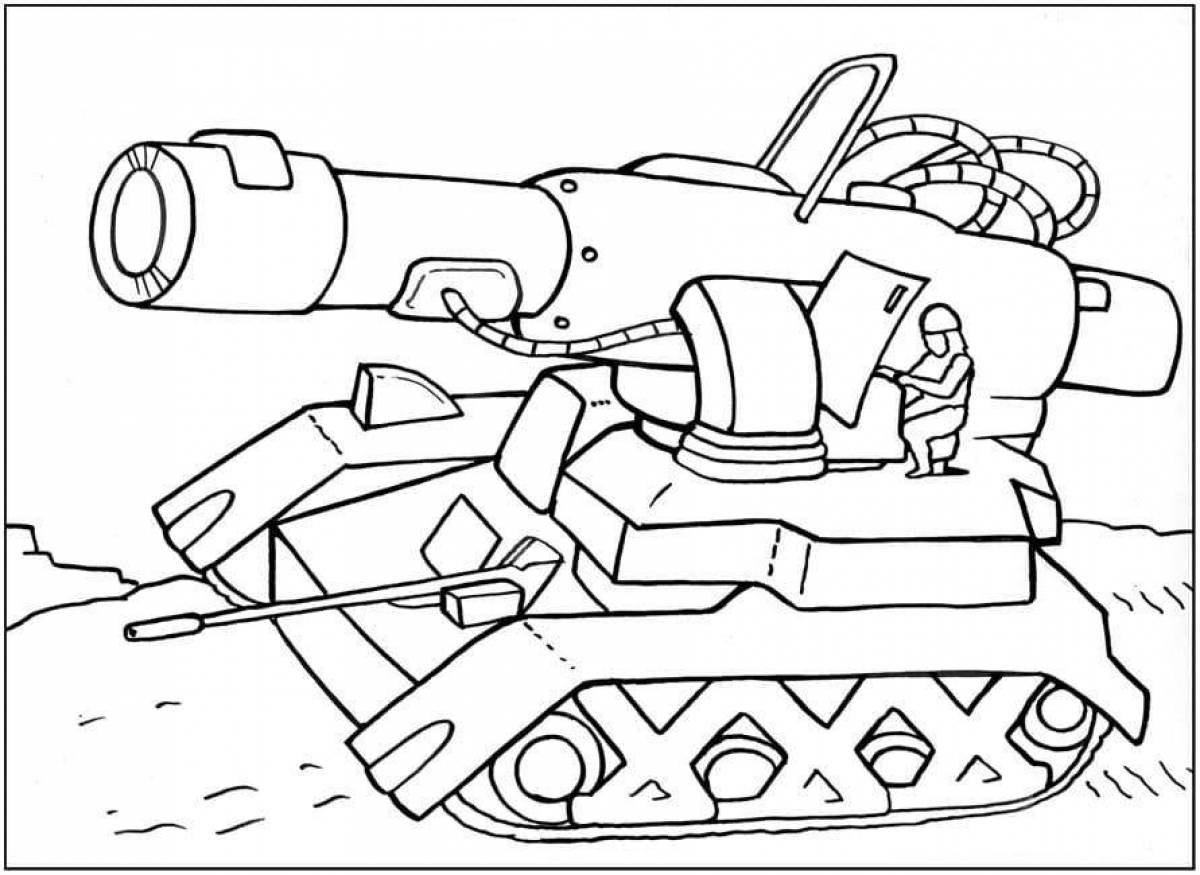 Динамичная мультяшная раскраска танк