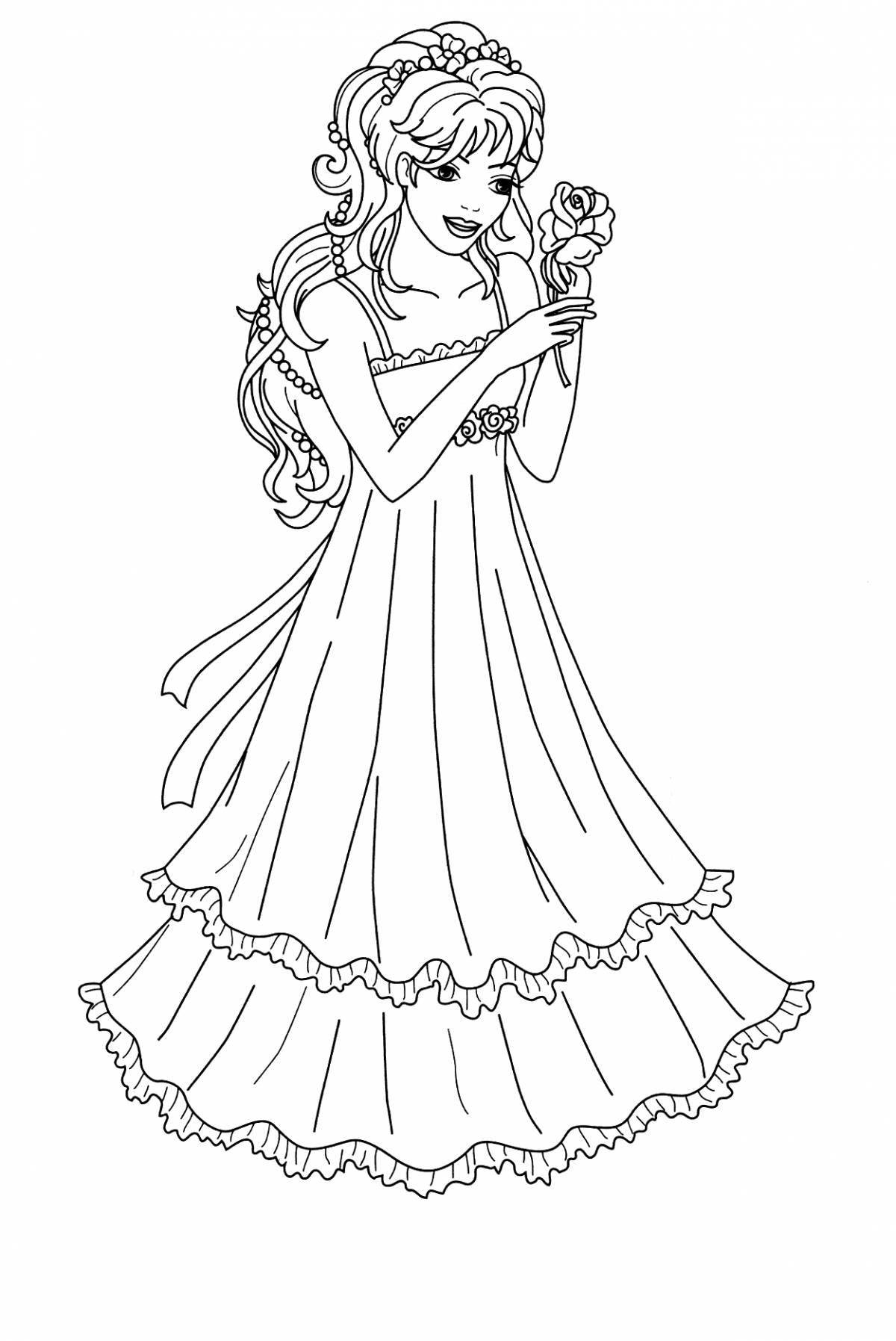 Elegant coloring girl in a dress