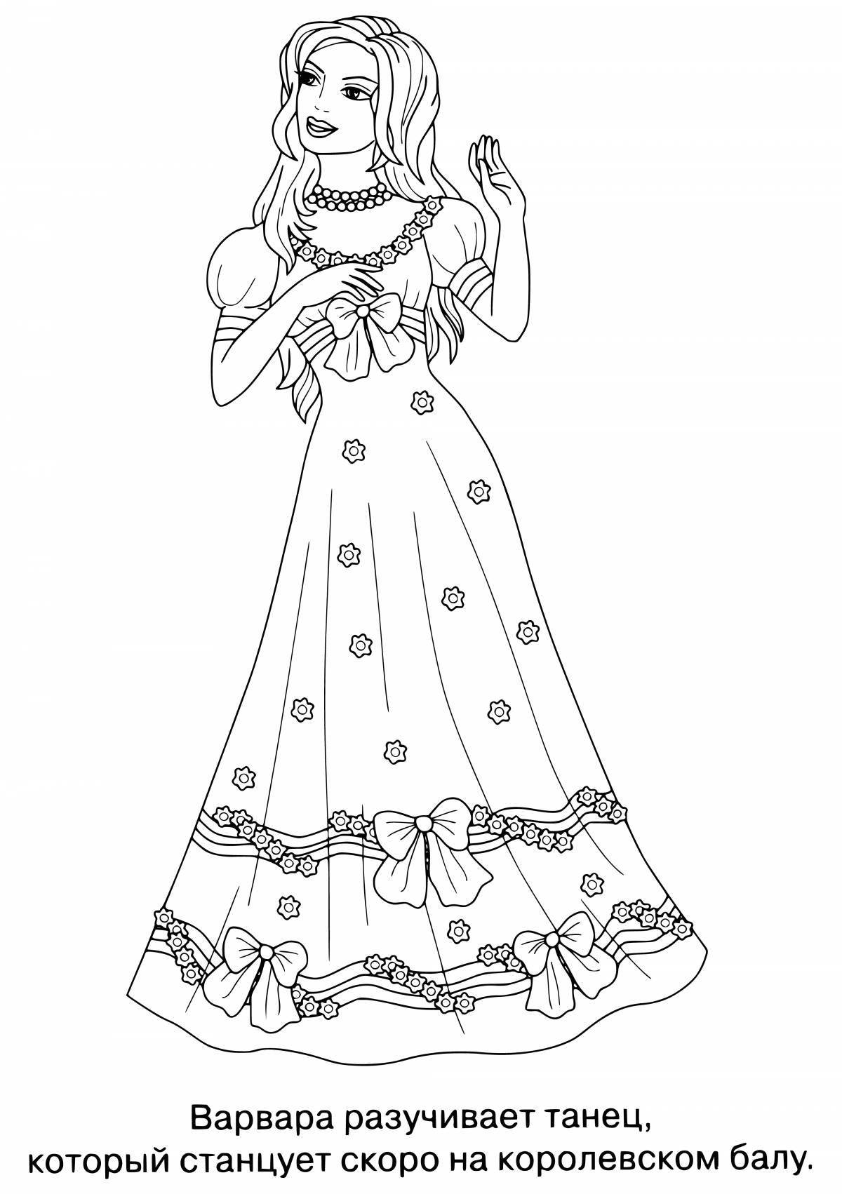 Charming coloring girl in a dress