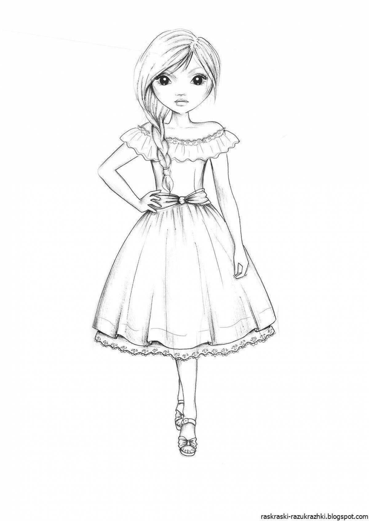 Gentle coloring girl in a dress