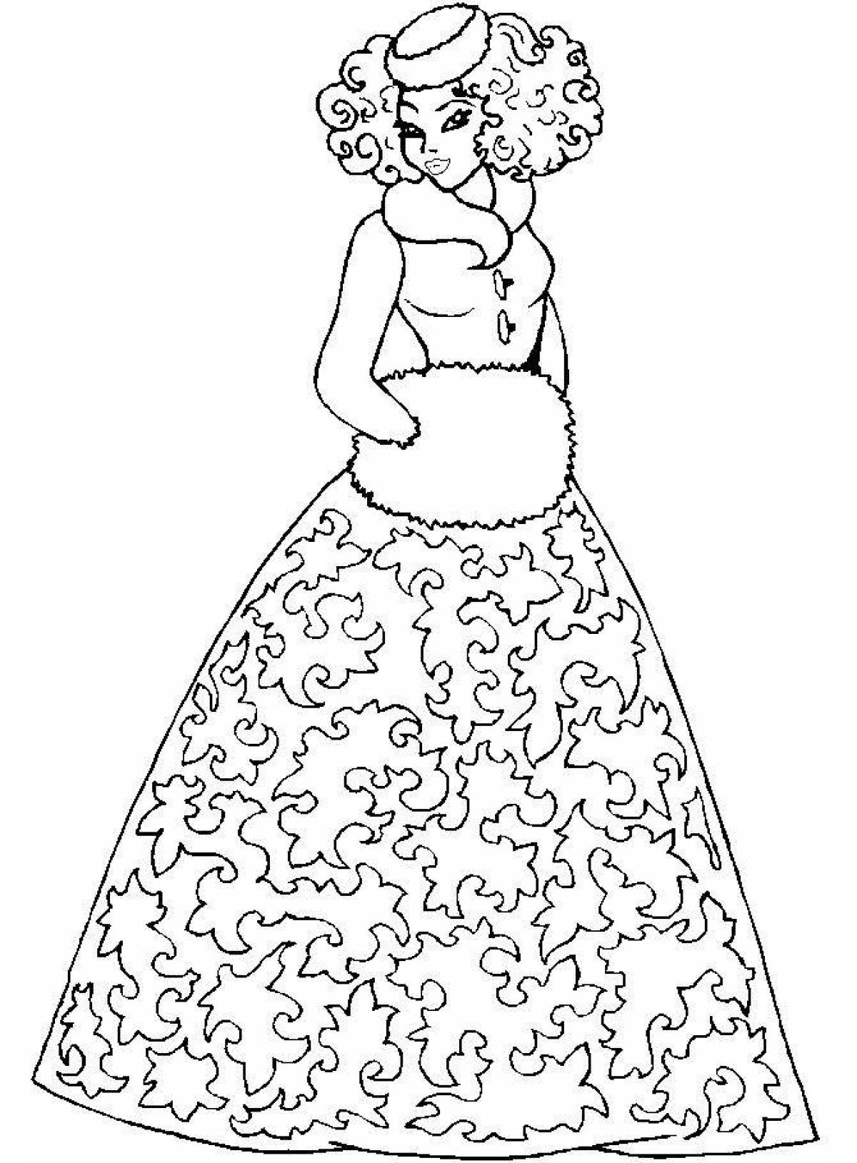 Fun coloring girl in a dress