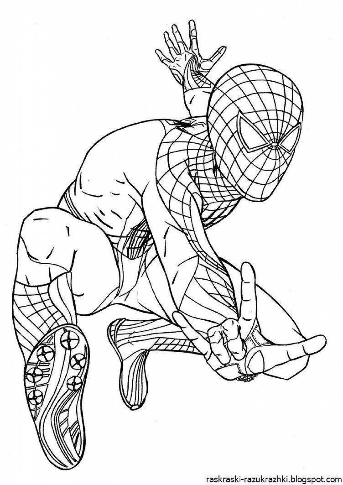 Ярко окрашенная страница раскраски человека-паука