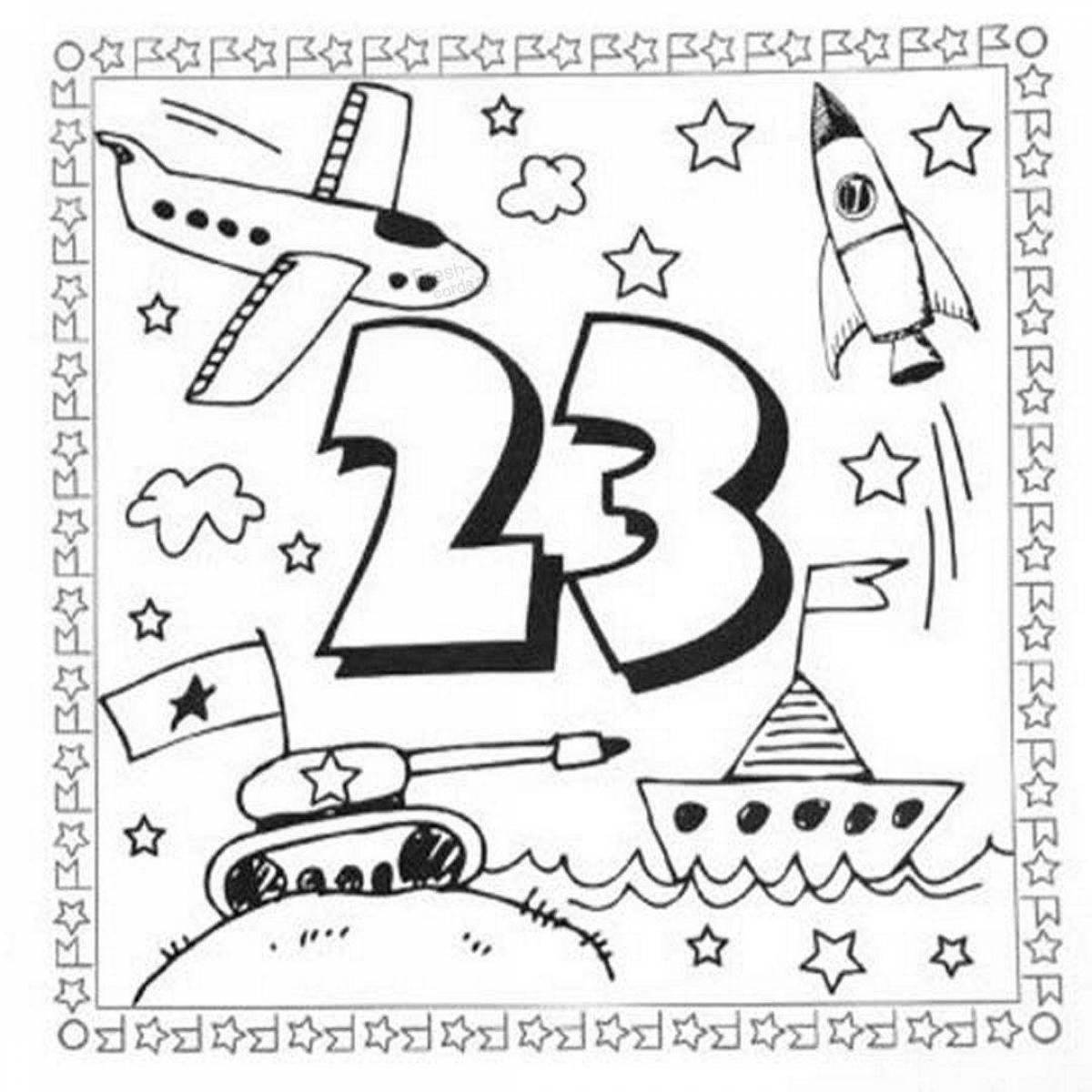 February 23 funny school theme coloring page