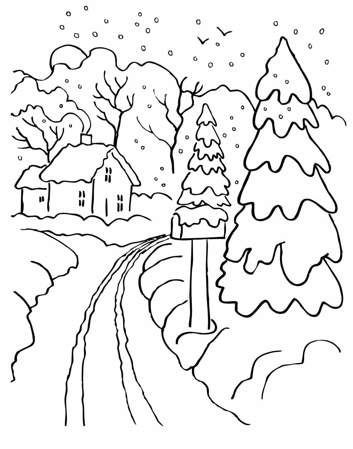 Charming winter in the forest coloring book